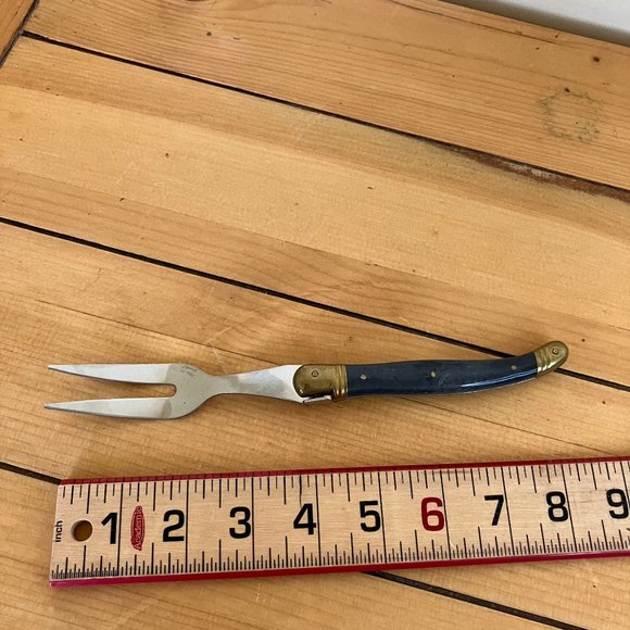 Laguiole The Bee Stainless Carving Fork Blue Handle with Brass INOX France - Picture 2 of 7